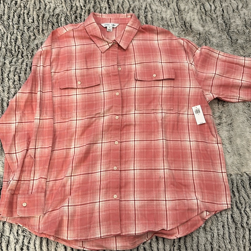 Old Navy Women’s Boyfriend Shirt Pink Plaid Button Up